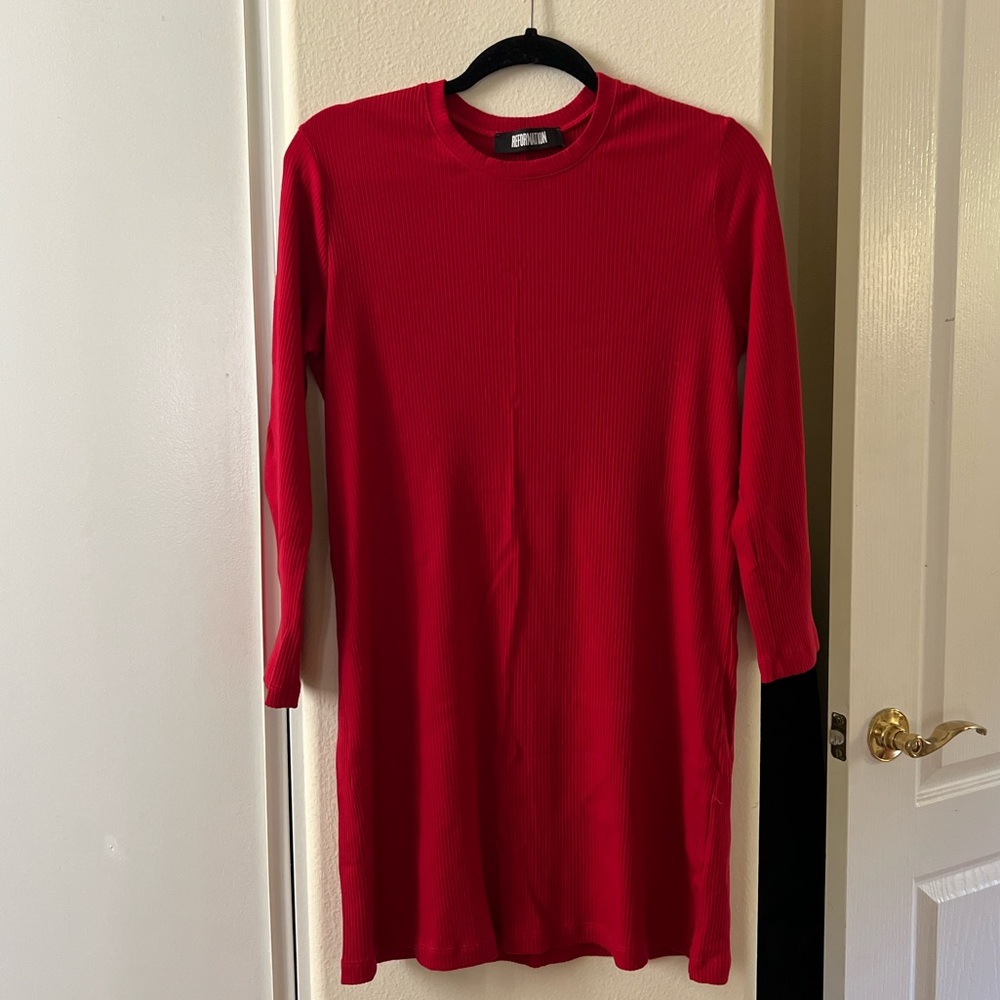Reformation Red Sheath Mini Dress with 3/4 Sleeves